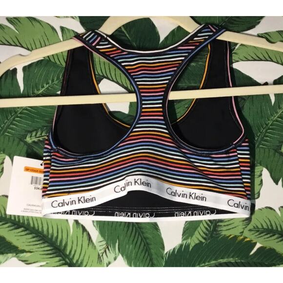 NWT Calvin Klein Rainbow Multicolor Striped Unlined Bralette, Size Small Bra - Picture 11 of 16